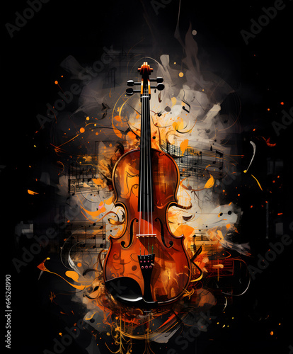 Autumn banner, poster with violin. photo