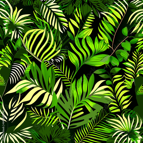 Seamless pattern with tropical leaves. 