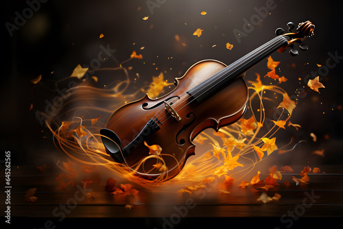 Autumn banner, poster with violin.