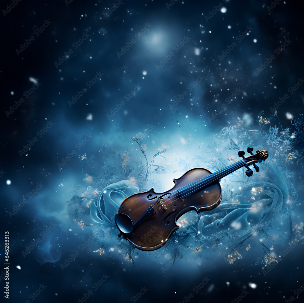 Fototapeta premium Christmas, New Year, winter banner, poster with violin.