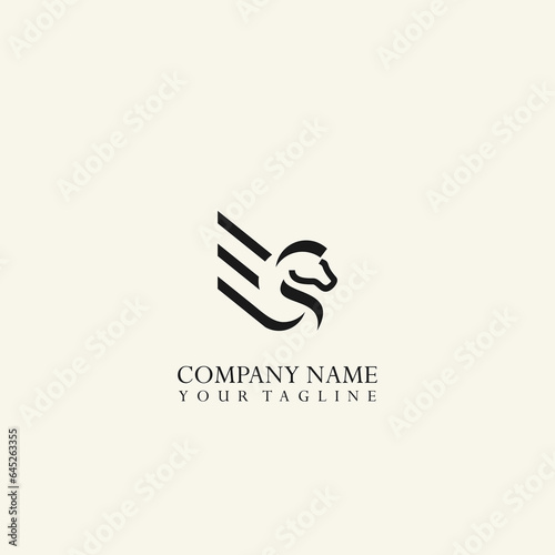 Outline pegasus logo, horse and wing icon vector