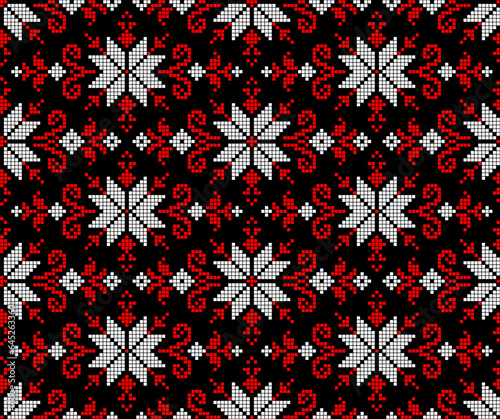 Seamless pattern of Ukrainian ornament in ethnic style, identity, vyshyvanka, embroidery for print clothes, websites, banners, poster. Vector illustration background