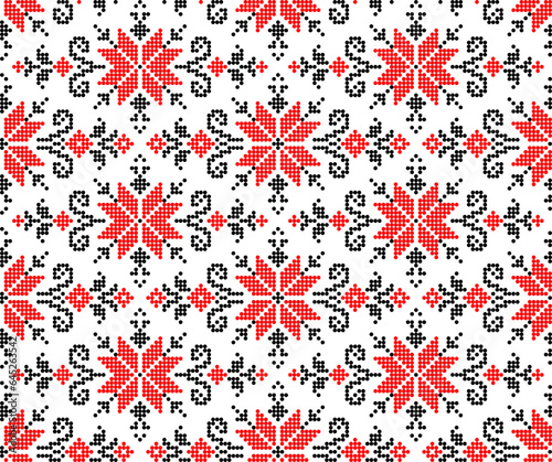 Seamless pattern of Ukrainian ornament in ethnic style, identity, vyshyvanka, embroidery for print clothes, websites, banners, poster. Vector illustration background