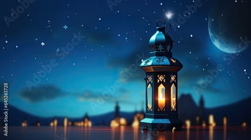 Ramadan celebration illustration template with Arabic lantern. copy space. banner  decoration background. 