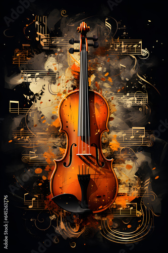 Autumn banner, poster with violin.