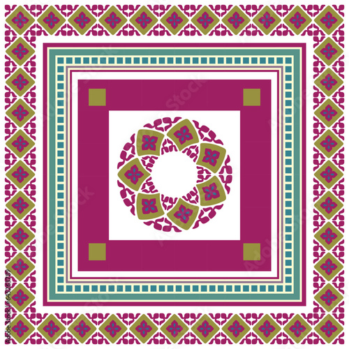 vector abstract square pattern, silk scarf design, fashion textile ornament Bandanna shawl, tablecloth fabric print, silk neck scarf,sealing, tile, floor tile, farsealing, texture, circle.