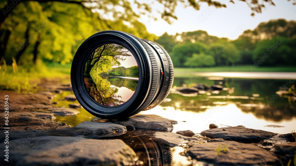 Round lens by the pond Round lens by the pond