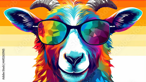 Colorful goat with sunglasses