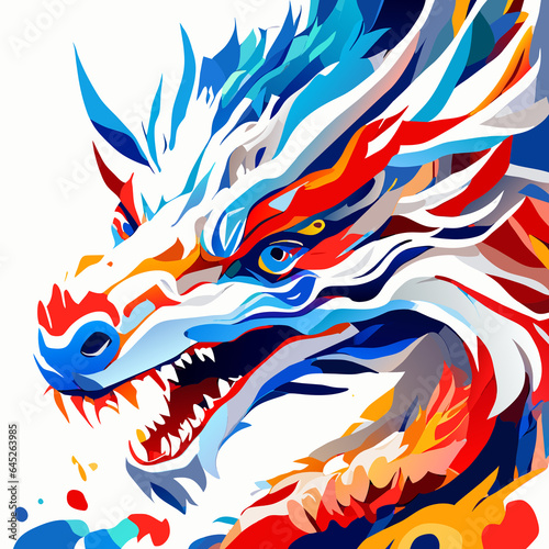 Colorful dragon head on white background.