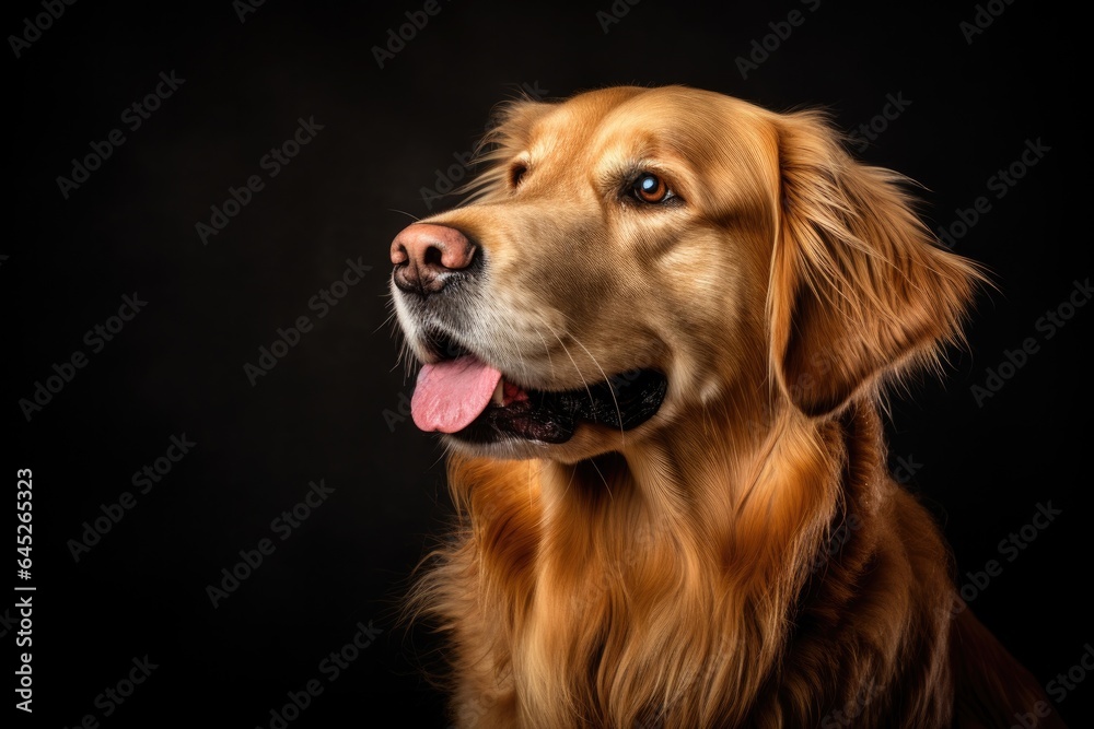 Portrait of pretty golden retriever dog on black background Portrait of pretty golden retriever dog on black background