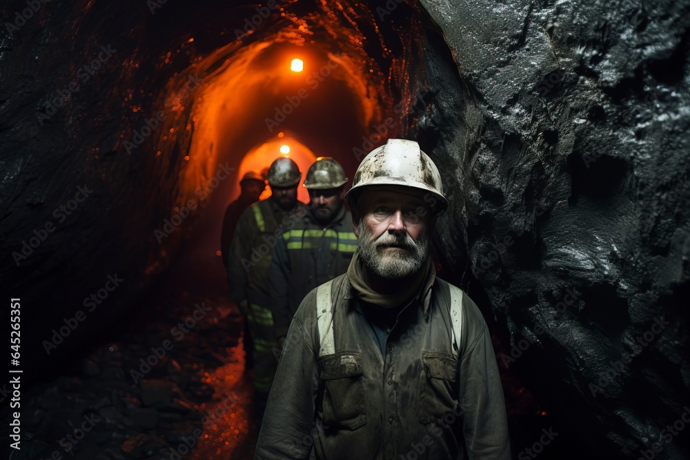 Dedicated miners work hard underground, extracting valuable resources in a challenging industrial environment. 'generative AI'	
 - obrazy, fototapety, plakaty 