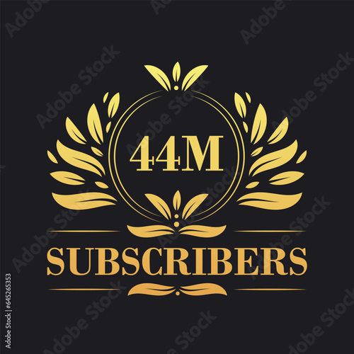 44M Subscribers celebration design. Luxurious 44M Subscribers logo for social media subscribers