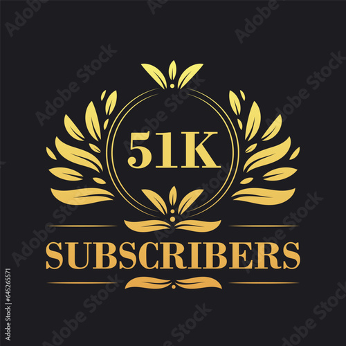 51K Subscribers celebration design. Luxurious 51K Subscribers logo for social media subscribers