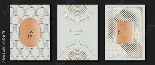 Luxury invitation card background vector. Golden curve elegant, gold lines gradient on light color background. Premium design illustration for gala card, grand opening, party invitation, wedding.