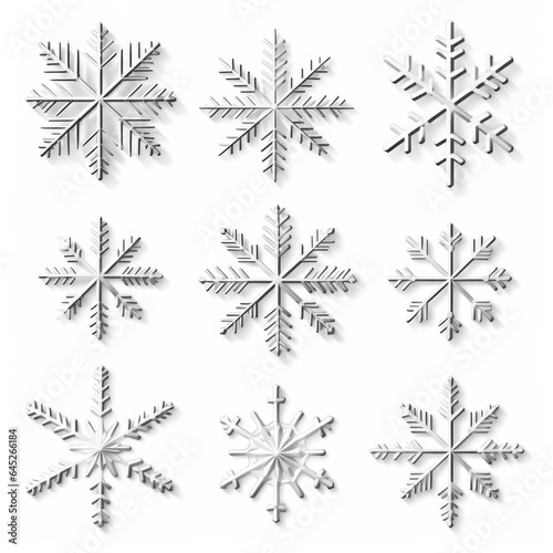 Collection of beautiful painted snowflakes on white bacground