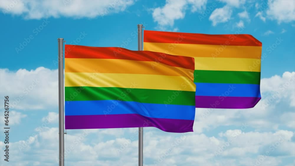 Two LGBT movement flag flag waving in the wind cycle looped video, tolerance conception in country