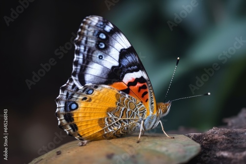 A butterfly perched on a rock in vibrant colors © Marius