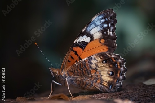 A vibrant butterfly perched on a textured rock © Marius