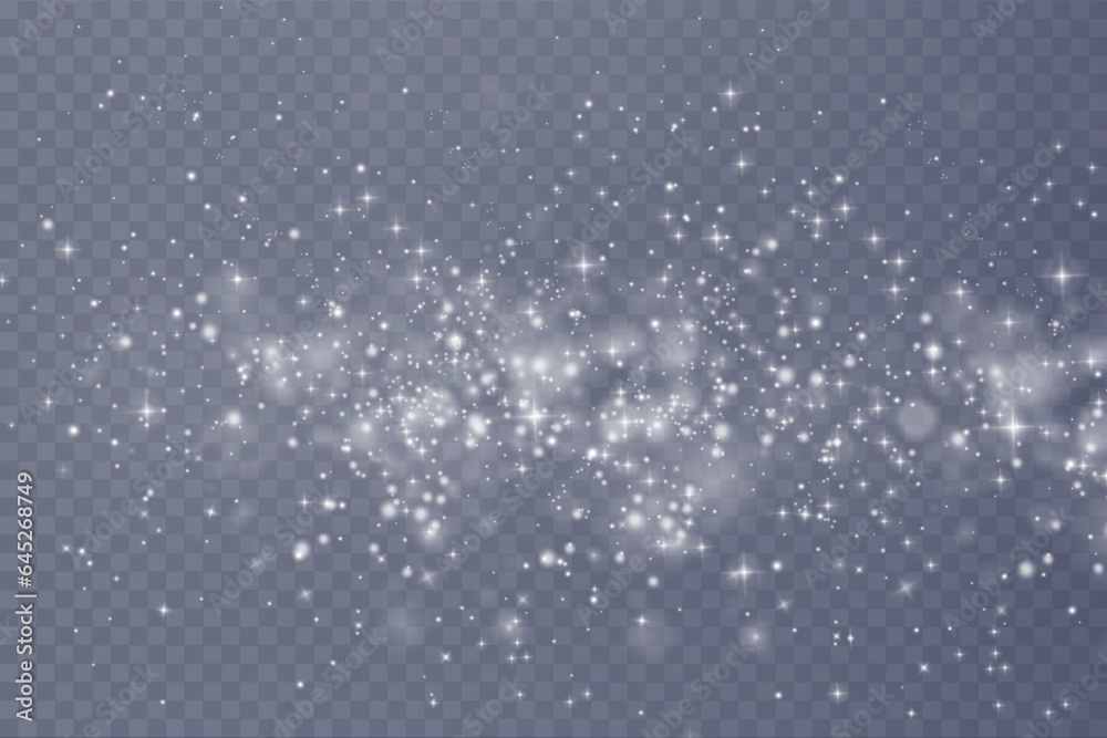 Christmas background. Powder PNG. Magic shining white dust. Fine, shiny dust bokeh particles fall off slightly. Fantastic shimmer effect.	
