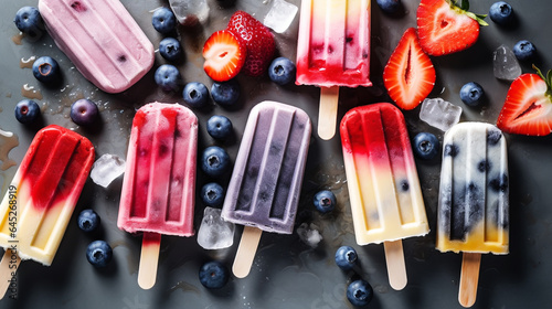 Homemade blueberry ice cream or popsicles. Generative ai.