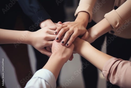 A diverse group of people joining hands in unity