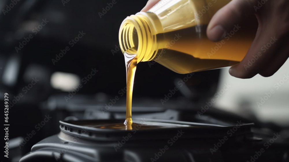Refueling and pouring oil quality into the engine motor. Generative Ai Refueling and pouring oil quality into the engine motor. Generative Ai