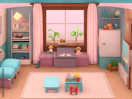 livingroom for dolls in toca boka style, no dolls in the room