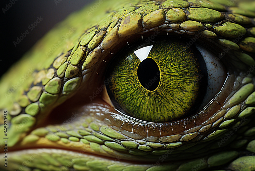 Fototapeta premium Closeup of snake green eye Generative AI