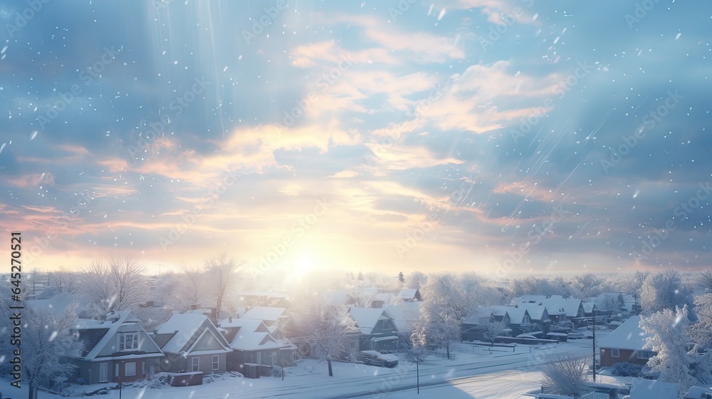 The first light of day reveals a gentle, feathery snowfall that blankets the landscape, evoking a sense of calm and wonder. Generated by AI. The first light of day reveals a gentle, feathery snowfall that blankets the landscape, evoking a sense of calm and wonder. Generated by AI.