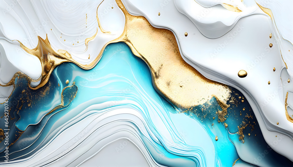 abstract background white and blue marble with gold glitter veins fake ...