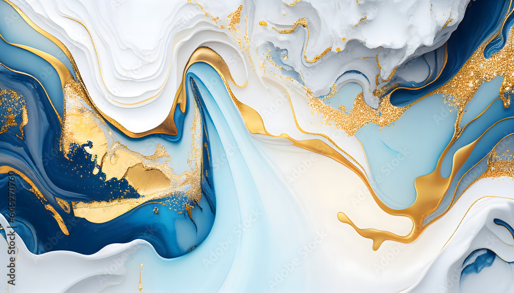 abstract background white and blue marble with gold glitter veins fake ...