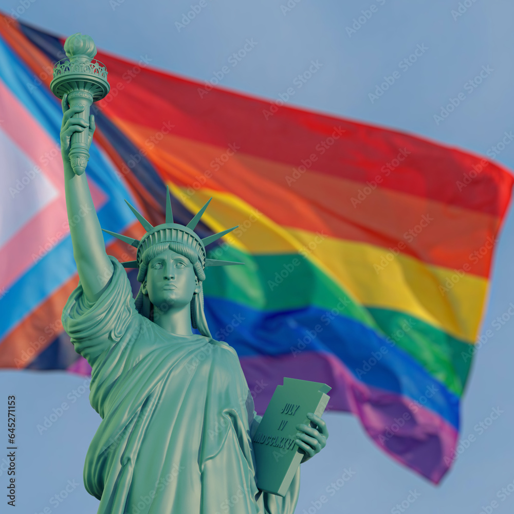 Obraz premium green Statue of liberty on pride flag