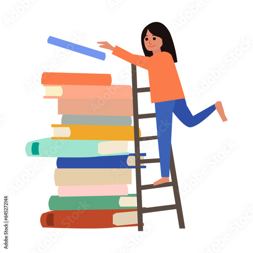 Woman organizing book flat illustration