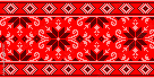 Vector illustration of Ukrainian ornament in ethnic style, identity, vyshyvanka, embroidery for print clothes, websites, banners. Background. Geometric design, border, copy space, frame