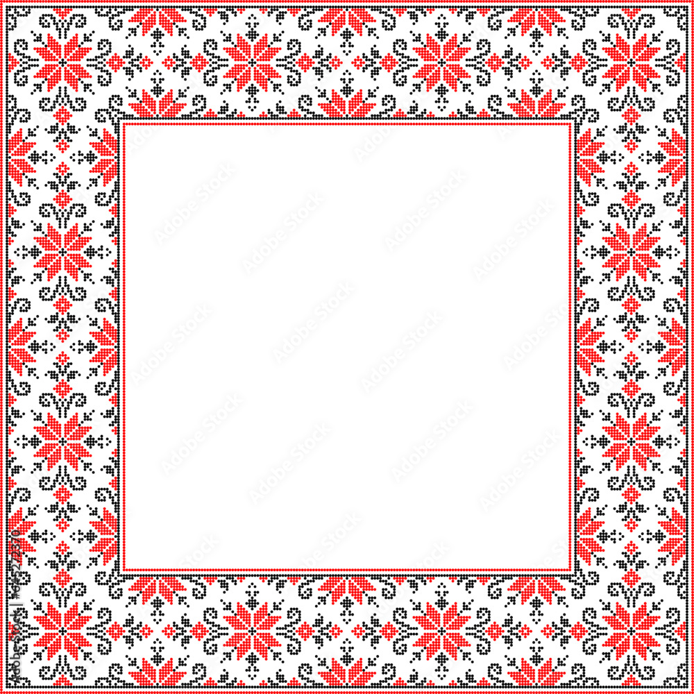 Vector illustration of Ukrainian ornament in ethnic style, identity, vyshyvanka, embroidery for print clothes, websites, banners. Background. Geometric design, border, copy space, frame Vector illustration of Ukrainian ornament in ethnic style, identity, vyshyvanka, embroidery for print clothes, websites, banners. Background. Geometric design, border, copy space, frame