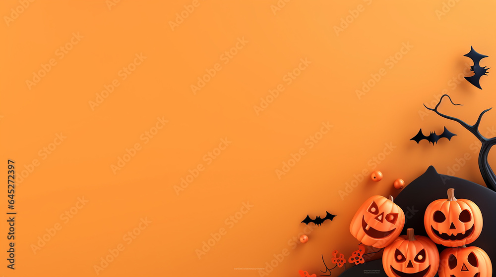 Halloween thanksgiving card copy space with halloween item  isolated on orange background