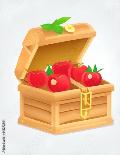 treasure chest containing apples illustration