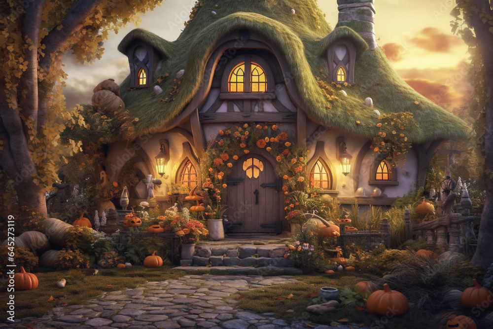 Obraz premium Halloween witch house. Ai generated image.