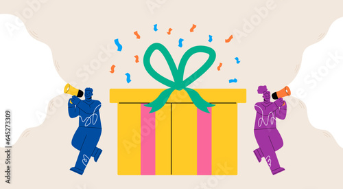 Man and woman celebration christmas, New year. Colorful vector illustration