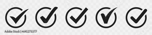 Set black check marks and crosses of simple web buttons. Circle and square. Large collection of flat buttons. Vector illustration.
