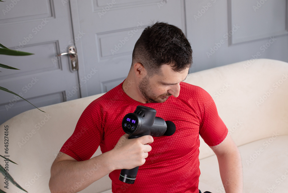 Massage gun muscle pain recovery using machine. Massage gun muscle pain recovery using machine.