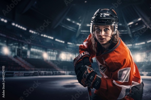 young woman player of a women's ice hockey team, generated with AI