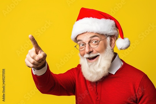 Portrait of Santa Claus showing thumbs up, isolated on yellow background.Generative Ai