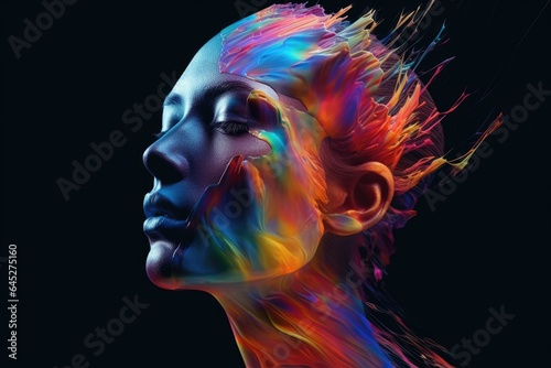woman's face with colorful paint strokes
