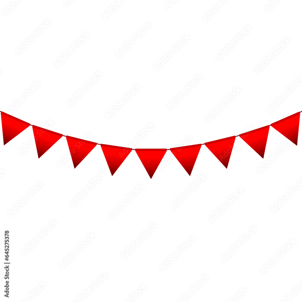 Fototapeta premium Red colour bunting pennants image with transparent background.