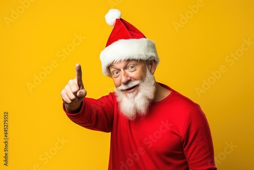Portrait of Santa Claus showing thumbs up, isolated on yellow background.Generative Ai