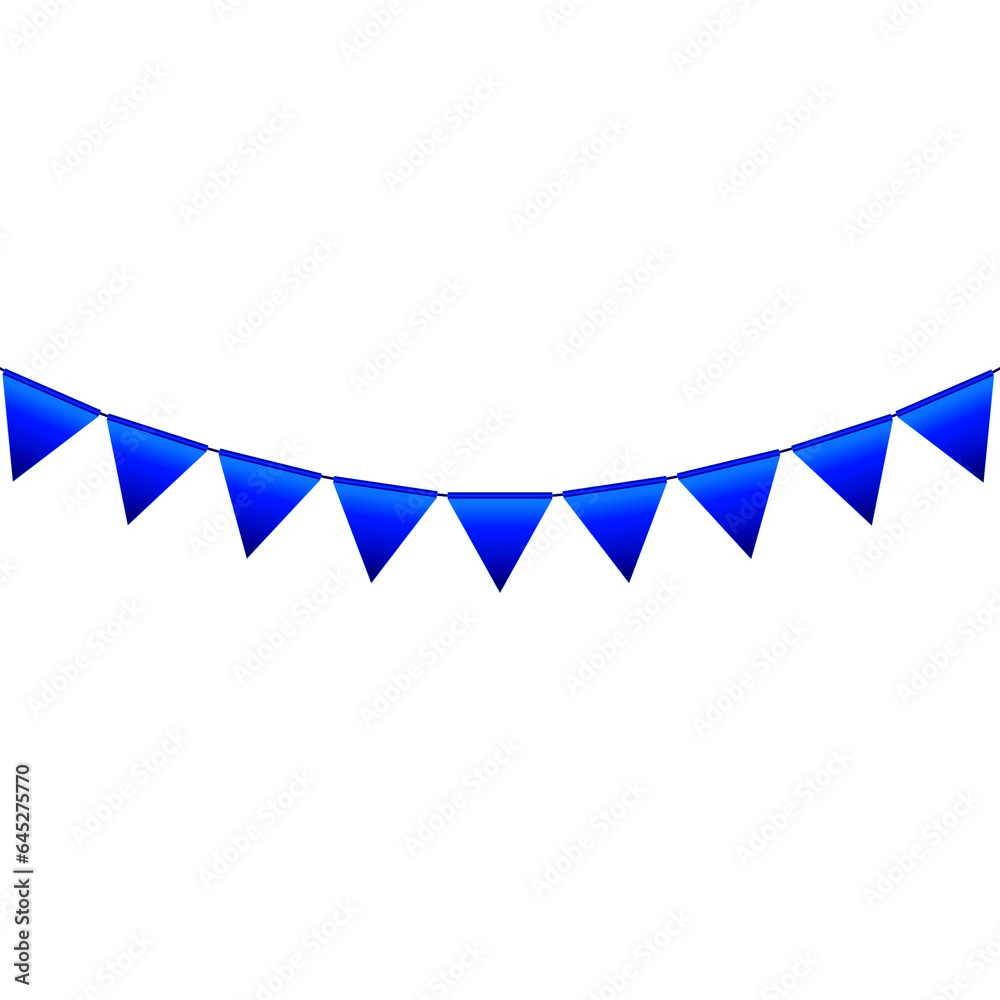 Fototapeta premium Blue colour bunting pennants image with transparent background.