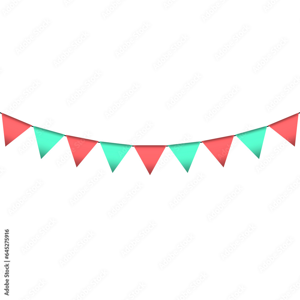 Fototapeta premium Red and green colour bunting pennants image with transparent background.