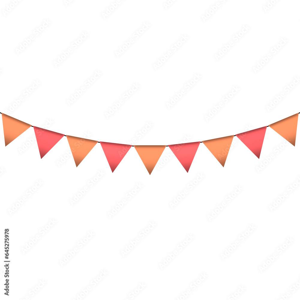 Obraz premium Red and orange colour bunting pennants image with transparent background.
