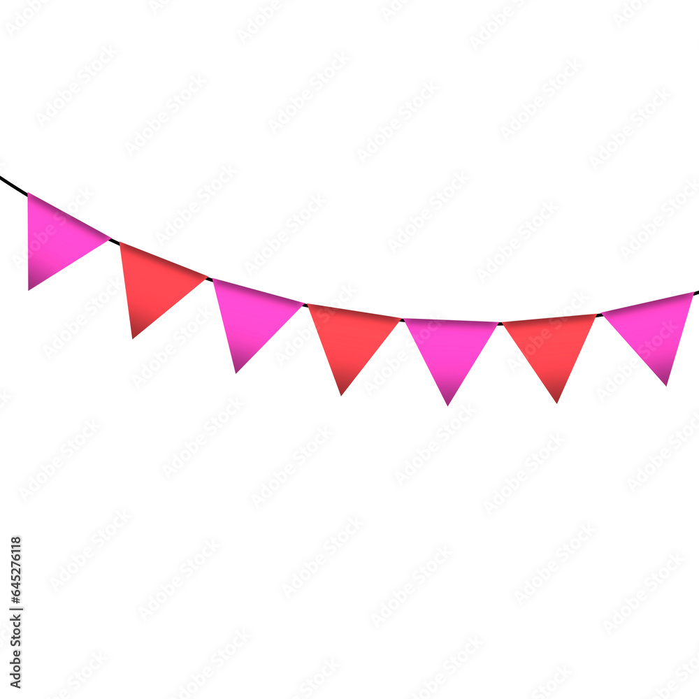 Pink and red colour bunting pennants image with transparent background.